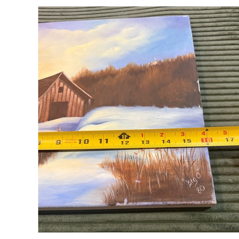 Vintage Barn Winter Landscape Oil Painting Signed‎ Big O 80 - Picture 4 of 10
